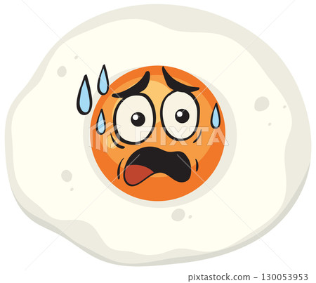 Fried Egg Yolk with Worried Cartoon Expression Fried Egg Yolk with Worried Cartoon Expression 130053953
