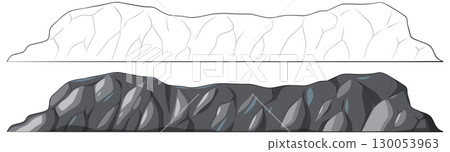 Dark Rocky Cliff Vector Illustration with Outline Version 130053963