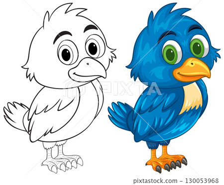 Colorful Cartoon Hornbill Illustration with Outline Colorful Cartoon Hornbill Illustration with Outline 130053968