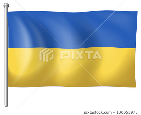 Ukrainian National Flag Waving on Silver Flagpole 130053973