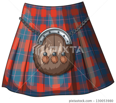 Traditional Scottish Kilt with Fur Sporran Illustration Traditional Scottish Kilt with Fur Sporran Illustration 130053980
