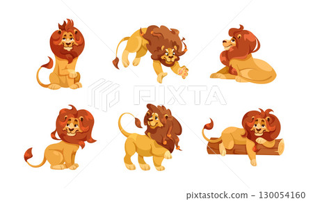 Adorable and Cute Pixel Art Lions Depicted in Various Fun and Playful Poses and Styles 130054160