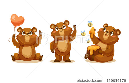 Cute Pixel Bears Delightful and Joyful Expressions with Sweet Moments of Happiness 130054176