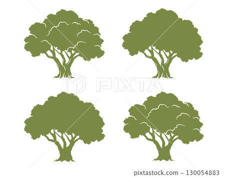 Olive old trees with branch set silhouettes Olive old trees with branch set silhouettes 130054883