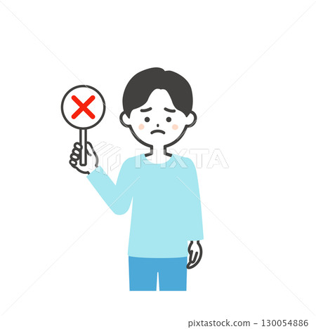 一個男孩拿著錯誤答案卡的插圖 一個男孩拿著錯誤答案卡的插圖 130054886