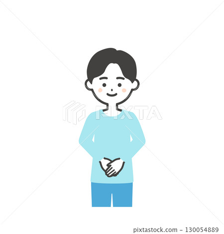 Illustration of a boy with his hands clasped in front of him Illustration of a boy with his hands clasped in front of him 130054889