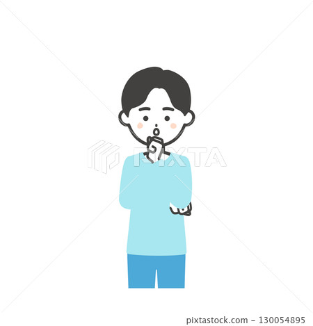 一個男孩用拳頭托著下巴的插圖 一個男孩用拳頭托著下巴的插圖 130054895