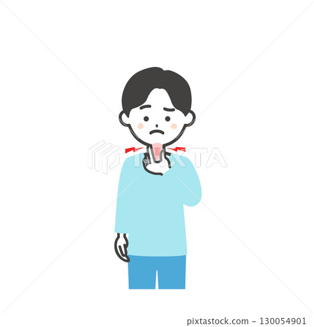 一個男孩摀著喉嚨的插圖 130054901