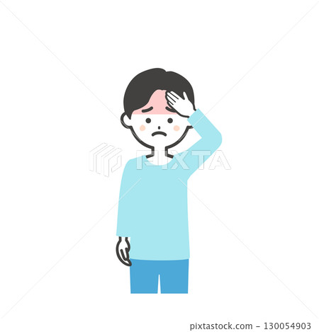 一個男孩摀著額頭的插圖 130054903