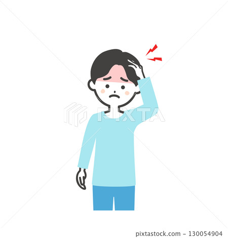 一個男孩抱著頭的插圖 一個男孩抱著頭的插圖 130054904