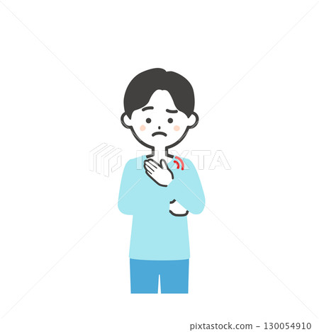 Illustration of a boy holding his chest 130054910