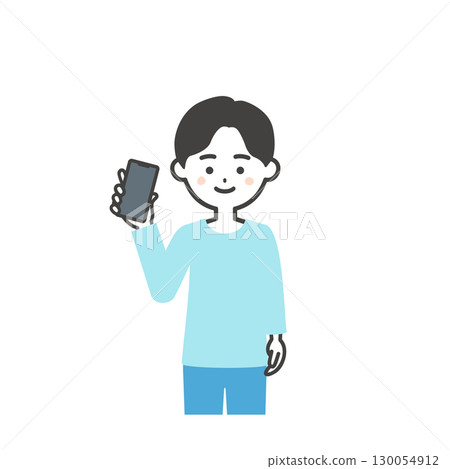 一個男孩拿著智慧型手機的插圖 130054912