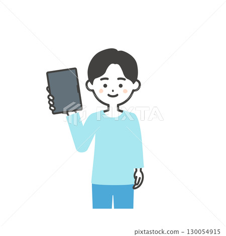 Boy holding a tablet illustration 130054915