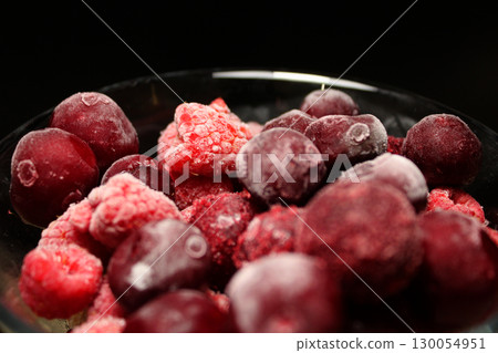 Bunch Of Frozen Berry Fruit In Glass Plate Detailed Stock Photo Bunch Of Frozen Berry Fruit In Glass Plate Detailed Stock Photo 130054951