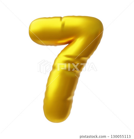 Realistic 3D volume gold foil inflated balloon number seven, vector numeric symbol 7 typing odd count symbol air balloon Realistic 3D volume gold foil inflated balloon number seven, vector numeric symbol 7 typing odd count symbol air balloon 130055113