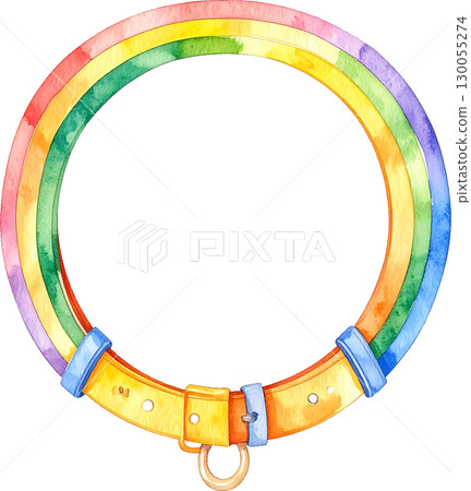 Watercolor rainbow colored collar with transparent background 130055274