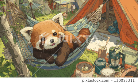 紅貓熊在吊床上休息 紅貓熊在吊床上休息 130055311