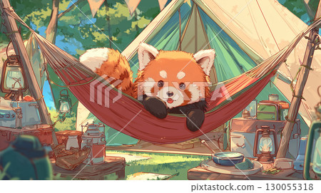 紅貓熊在吊床上休息 紅貓熊在吊床上休息 130055318
