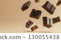 Falling broken chocolate bar pieces, background with copy space 130055438
