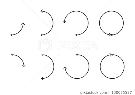 Arrows rotating to various positions on a circle 130055557