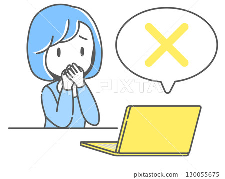 Illustration of a woman shocked by looking at a laptop screen Illustration of a woman shocked by looking at a laptop screen 130055675