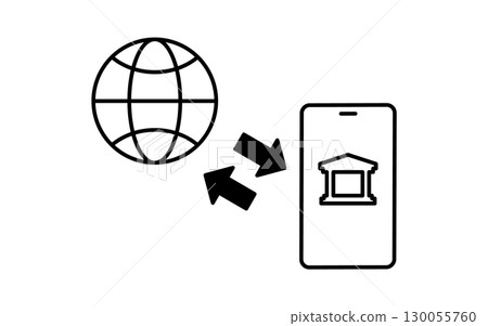 用於透過智慧型手機應用程式存取網路銀行的金融科技圖標,黑白 用於透過智慧型手機應用程式存取網路銀行的金融科技圖標,黑白 130055760