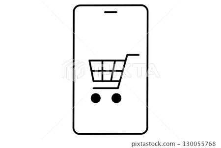 用於線上支付的智慧型手機和購物車的金融科技圖標，黑白 130055768