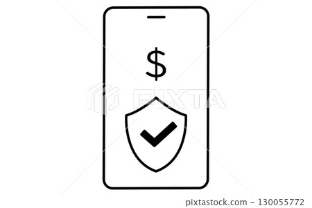 Fintech icons for smartphone payments and security, black and white Fintech icons for smartphone payments and security, black and white 130055772