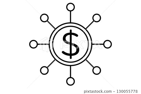 區塊鏈和美元符號金融科技圖標，黑色和白色 130055778