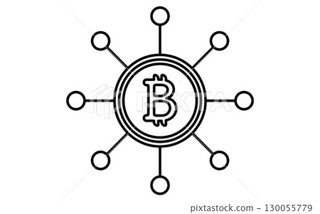 黑白區塊鏈和比特幣金融科技圖標 130055779