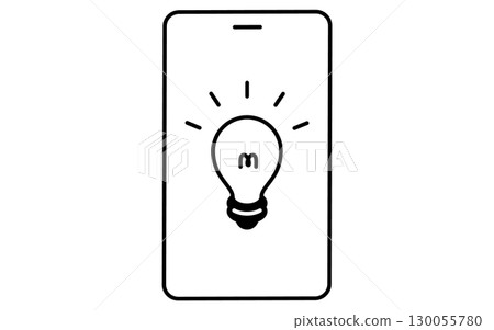 Smartphone and light bulb fintech icon, black and white Smartphone and light bulb fintech icon, black and white 130055780
