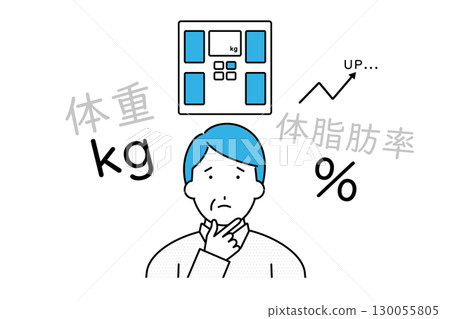 一位中年男性體重增加和體脂肪百分比增加的插圖 一位中年男性體重增加和體脂肪百分比增加的插圖 130055805