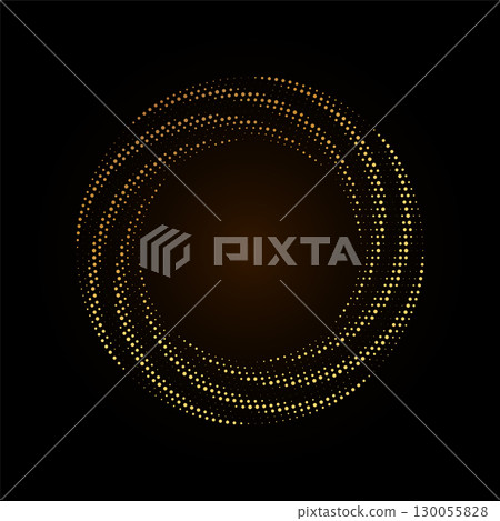Gold Halftone round frame. Golden luxury Halftone twisted circle Gold Halftone round frame. Golden luxury Halftone twisted circle 130055828