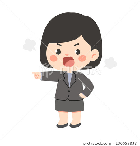 Cartoon Illustration of an Angry Businesswoman Pointing 130055838