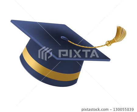 Graduates celebration. Flying 3D blue graduate hats 130055839