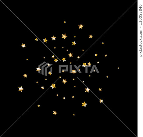 Confetti explosion. Golden serpentine ribbons frame design 130055840