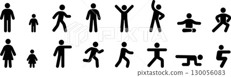 人物姿勢的向量單色剪影圖示集 130056083