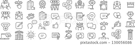 Vector monochrome line icon set about reviews 130056086