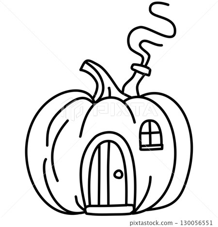 Whimsical hand drawn pumpkin cottage illustrations with fairytale autumn doodle house designs for journaling scrapbooking stickers invitations decorations and creative projects 130056551