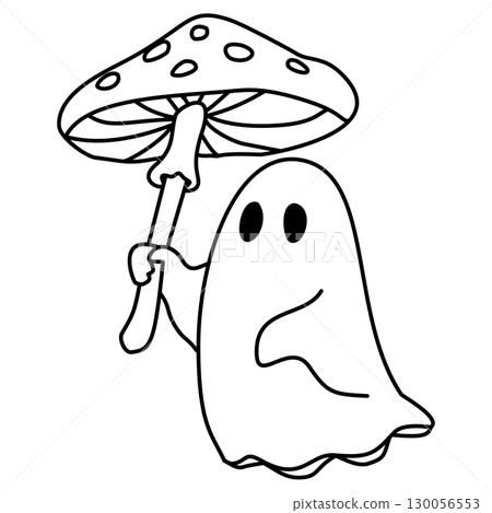 Cute hand drawn ghost umbrella illustrations with halloween doodle designs spooky rain elements whimsical characters for journaling scrapbooking stickers party invitations and creative crafts 130056553