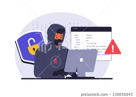 Hacker Breaking into a System with Code Illustration 130056843