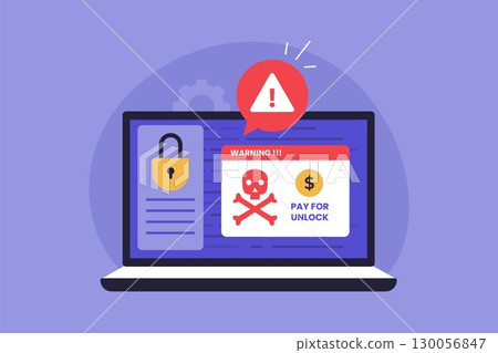 Ransomware Attack and Data Encryption Illustration 130056847