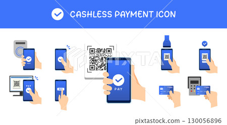 Cashless Payment Icons for Digital Wallet 130056896