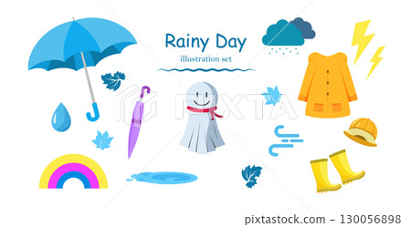 Rainy Day Illustration Set Vector 130056898