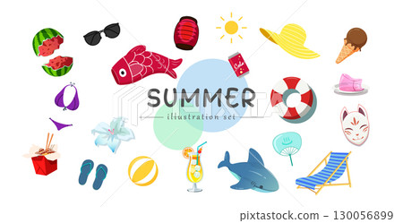 Summer Vacation Illustration Set Vector 130056899