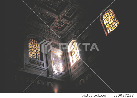 Stained glass and ceiling decoration of the Basilica of San Paolo fuori le mura 130057238