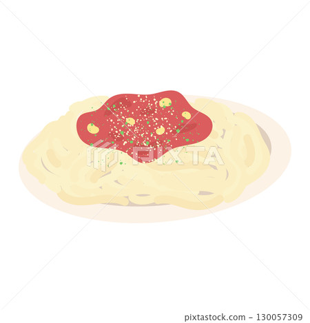 Illustration of meat sauce pasta on a plate 130057309
