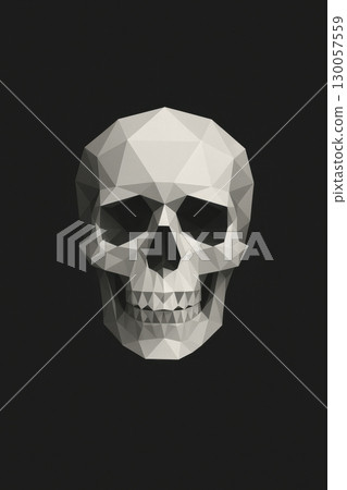Geometric skull made of triangular facets on dark background with modern Halloween theme and eerie expression 130057559