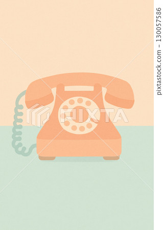 Minimal pastel illustration of vintage rotary telephone on soft mint desk with peach wall background retro communication concept Minimal pastel illustration of vintage rotary telephone on soft mint desk with peach wall background retro communication concept 130057586