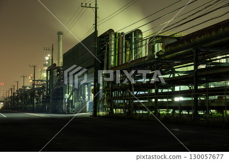 Illuminated industrial plant at night Illuminated industrial plant at night 130057677
